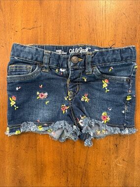 Cat & Jack Dark Blue Denim Floral Frayed Hem Shorts
